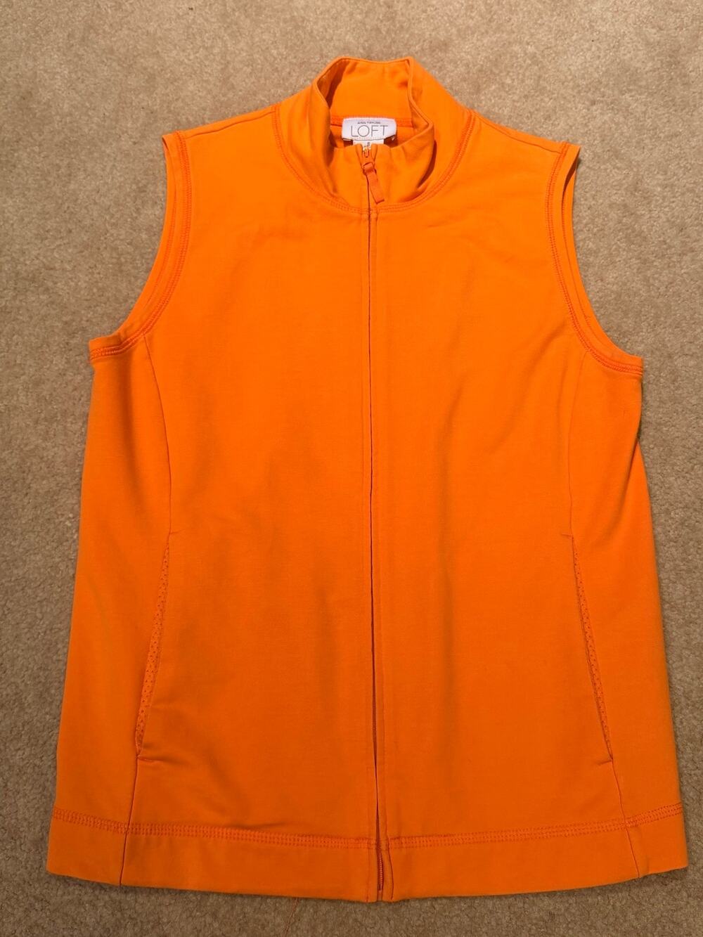 Ann Taylor LOFT Orange Full Zip Mock Neck Activewear Vest Size Small Cotton